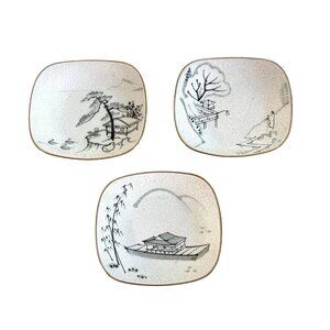 Japanese Soy Sauce Dipping Dishes Ceramic Textured Hand Painted 5" Set of 3